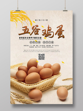 黄色纹理高蛋白质五谷鸡蛋鸡蛋海报